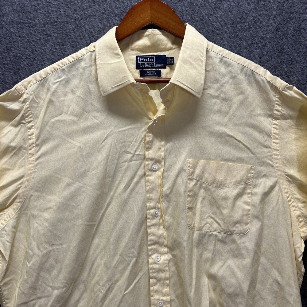 Polo Ralph Lauren Mens Curham Classic‎ Fit Shirt Size 17.5 34/35Yellow Cotton